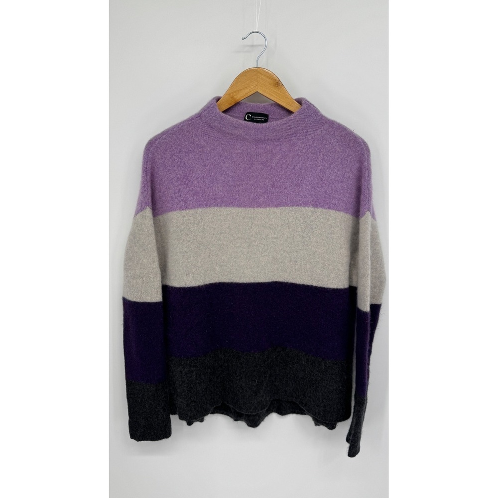C by Bloomingdale's Cashmere Sweater Womens XS Colorblock Mock Neck Quiet Luxury